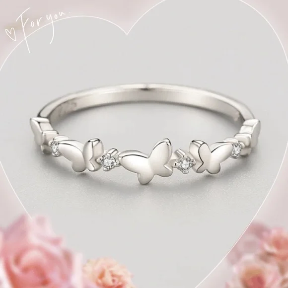 💝925 sterling silver butterfly dainty wedding band sister friendship ring gift - Picture 1 of 8